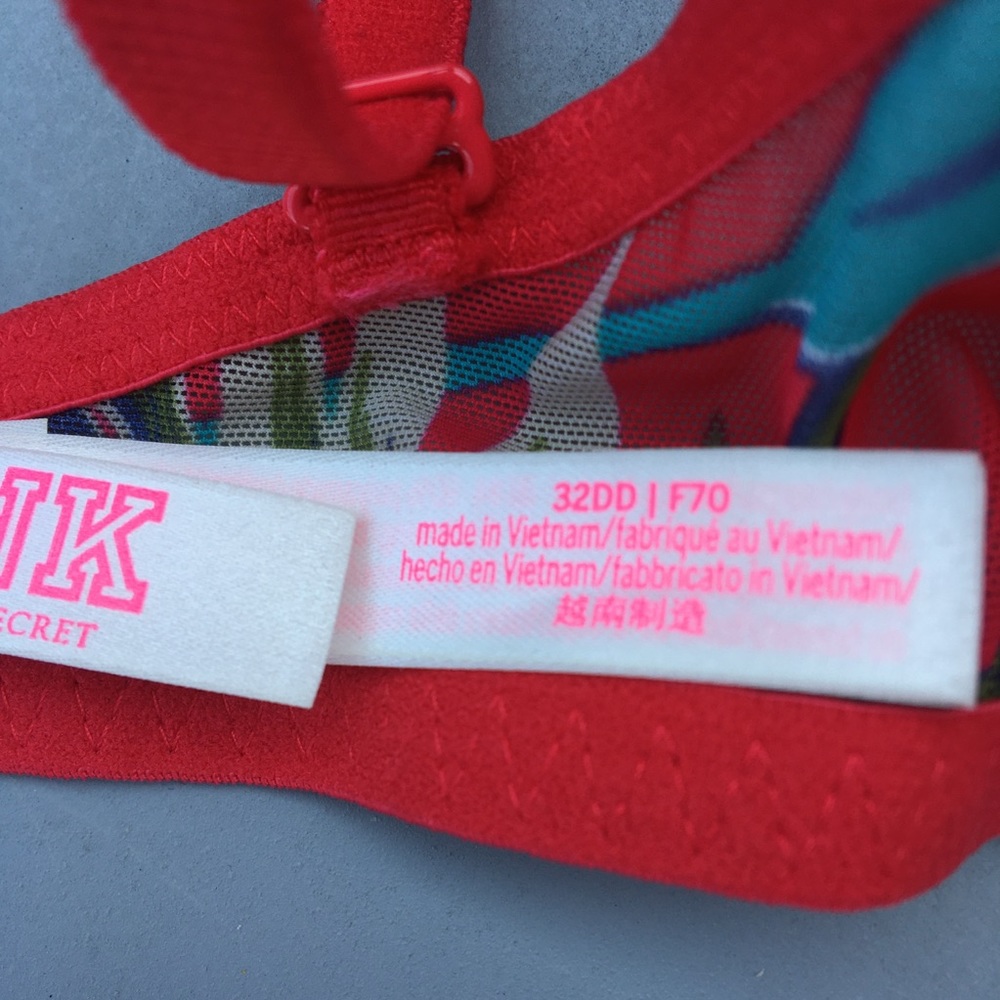 PINK Victoria’s Secret Tropical Red Push-up Bra Size 32DD - Picture 4 of 5